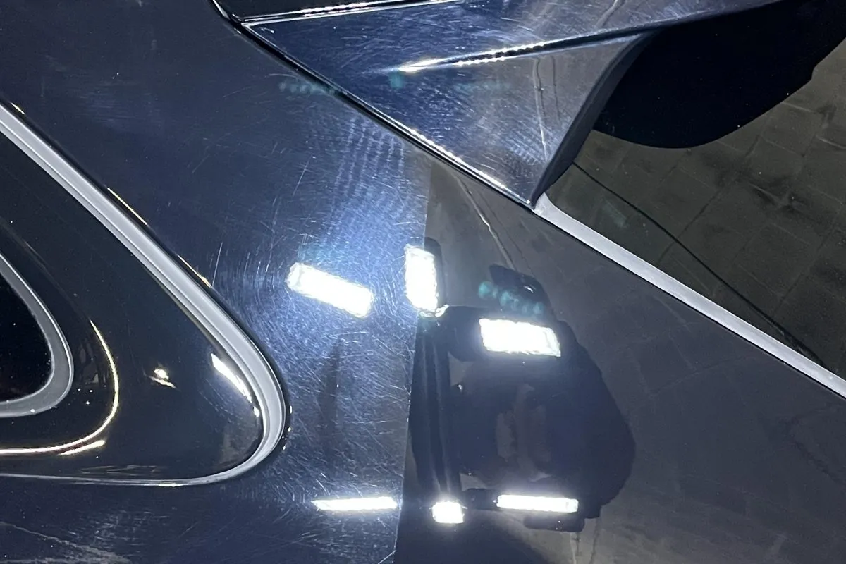 Corrected paint under inspection lighting, swirl-free